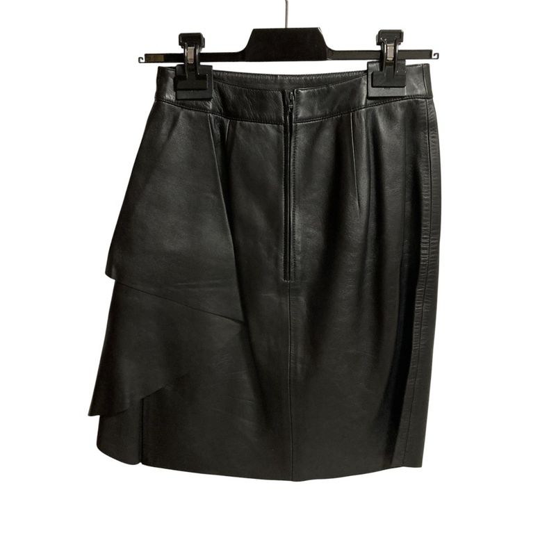 Celine Side Ruffle Leather Skirt 36 Black