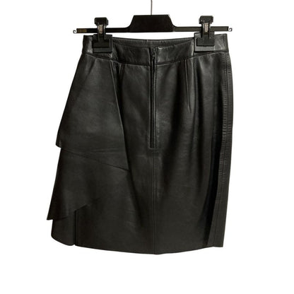 Celine Side Ruffle Leather Skirt 36 Black