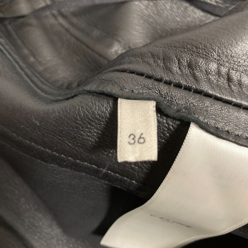 Celine Side Ruffle Leather Skirt 36 Black