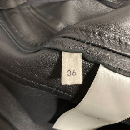Celine Side Ruffle Leather Skirt 36 Black