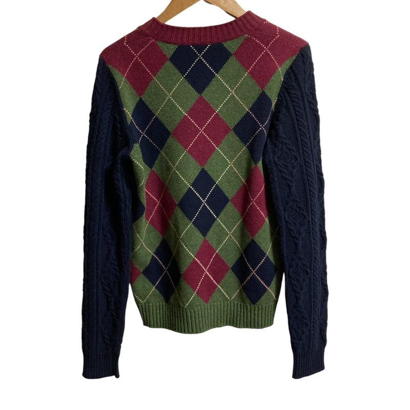 Chanel Agile Check Cable Knit Sleeve Cashmere Sweater 36 Multicolor