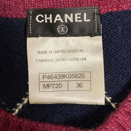 Chanel Agile Check Cable Knit Sleeve Cashmere Sweater 36 Multicolor