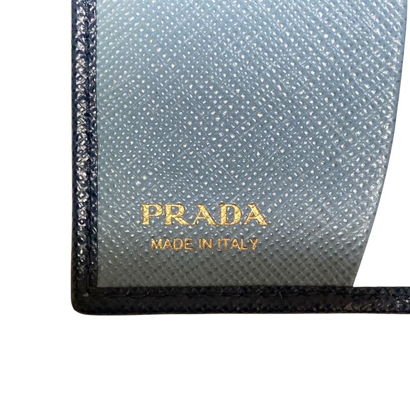 Prada Saffiano Multic Leather Compact Wallet Blue
