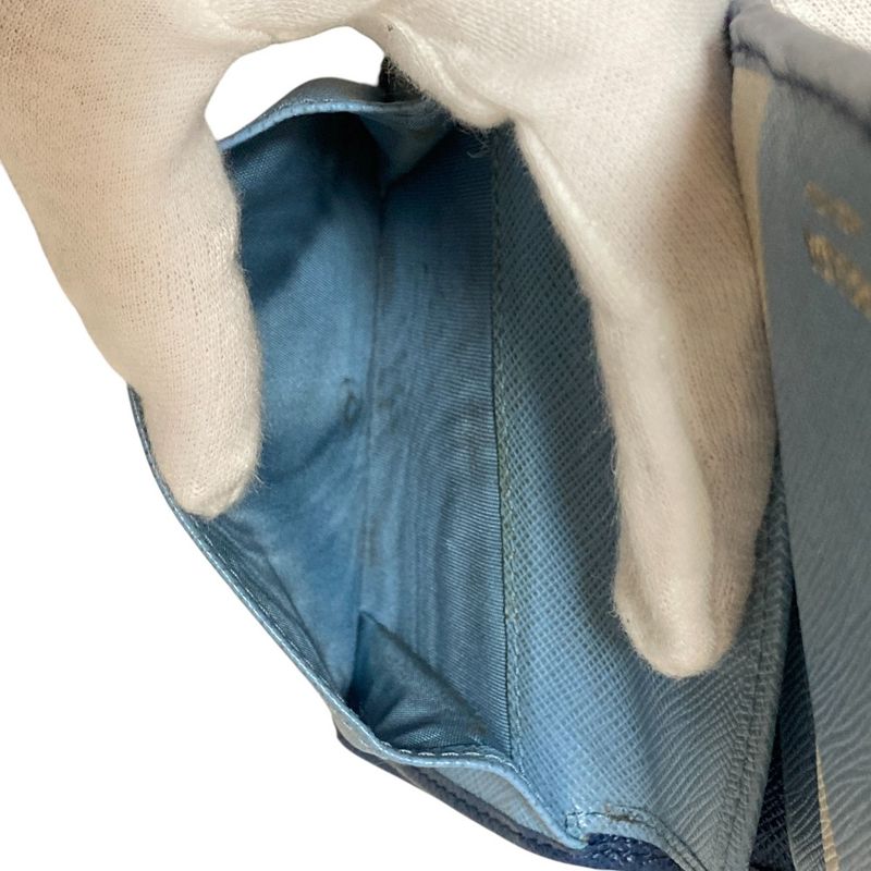 Prada Saffiano Multic Leather Compact Wallet Blue