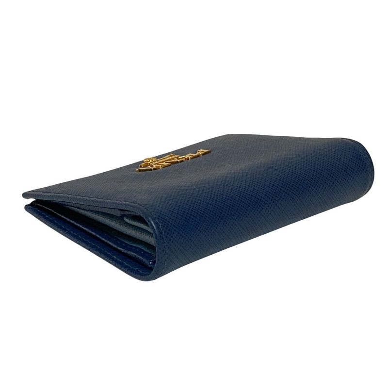 Prada Saffiano Multic Leather Compact Wallet Blue