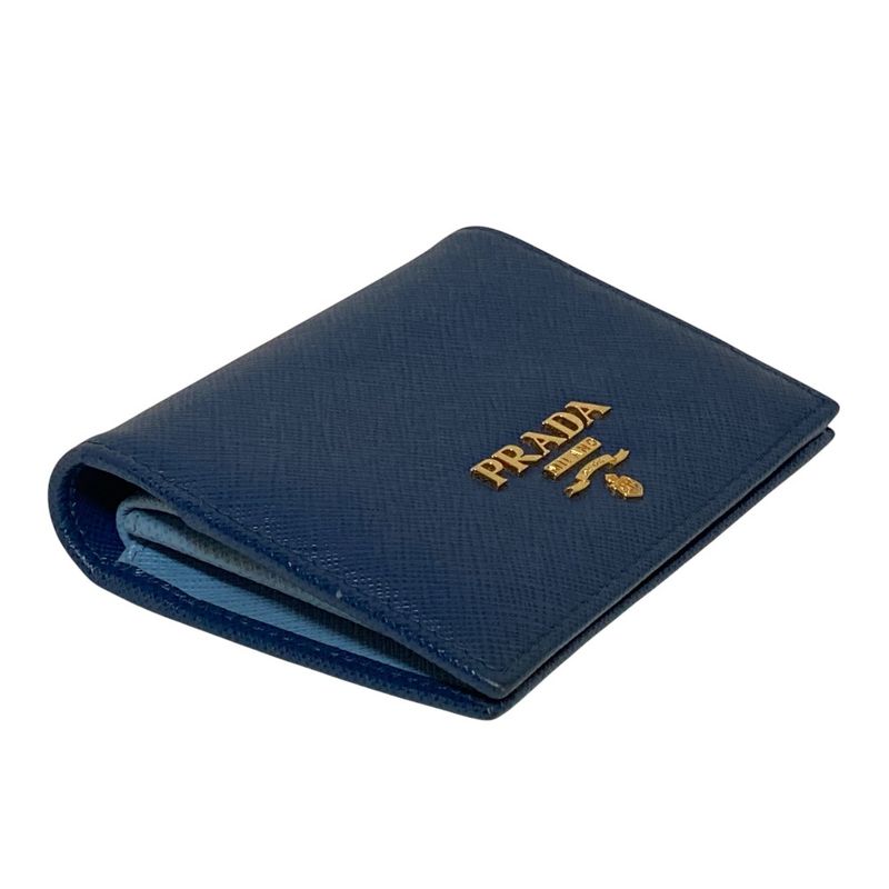 Prada Saffiano Multic Leather Compact Wallet Blue