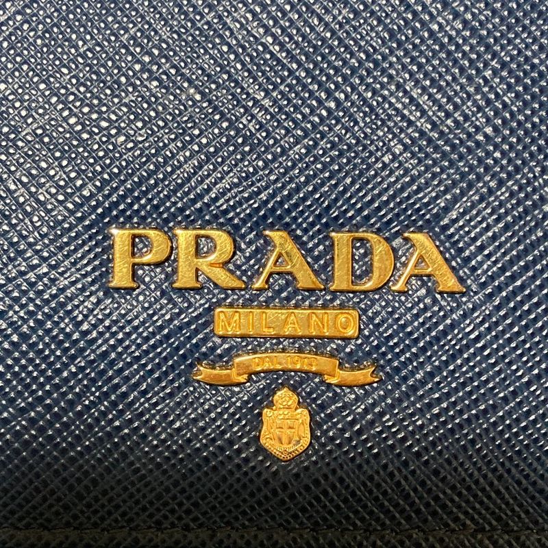 Prada Saffiano Multic Leather Compact Wallet Blue