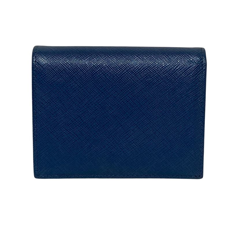 Prada Saffiano Multic Leather Compact Wallet Blue