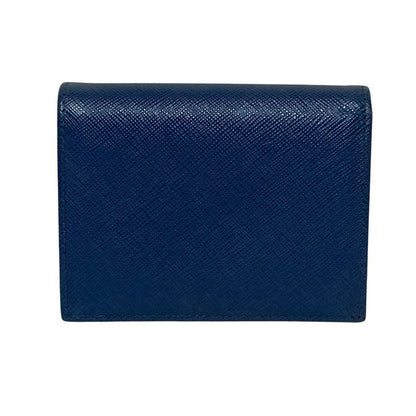 Prada Saffiano Multic Leather Compact Wallet Blue