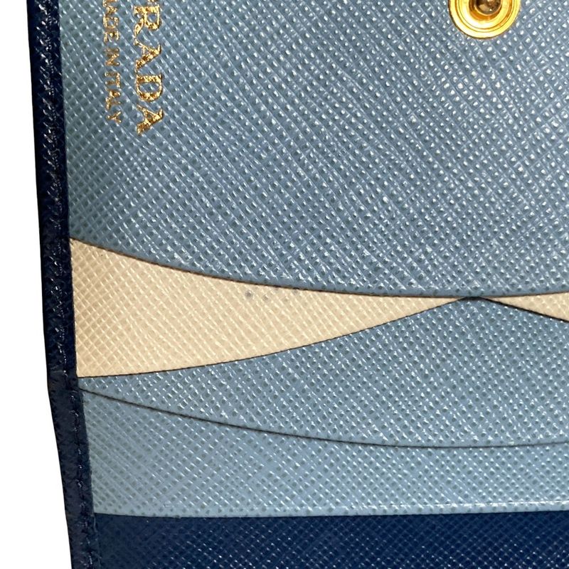 Prada Saffiano Multic Leather Compact Wallet Blue