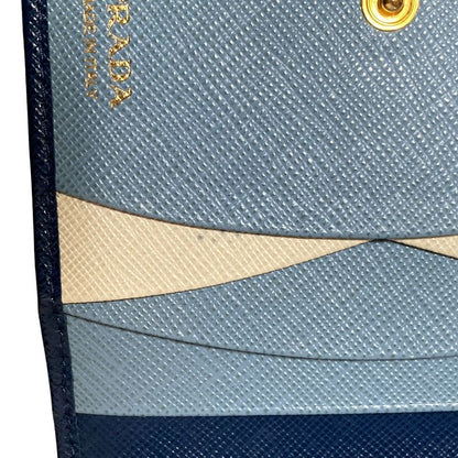 Prada Saffiano Multic Leather Compact Wallet Blue