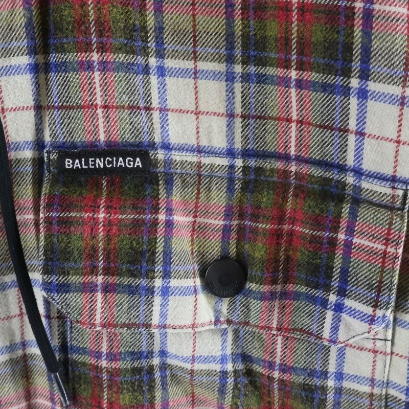 Balenciaga Bleached Flannel Hooded Jacket Vintage Wash Bree Check