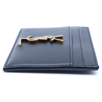 Saint Laurent Paris Cassandra Card Case Business Card Holder Black Leather Gold