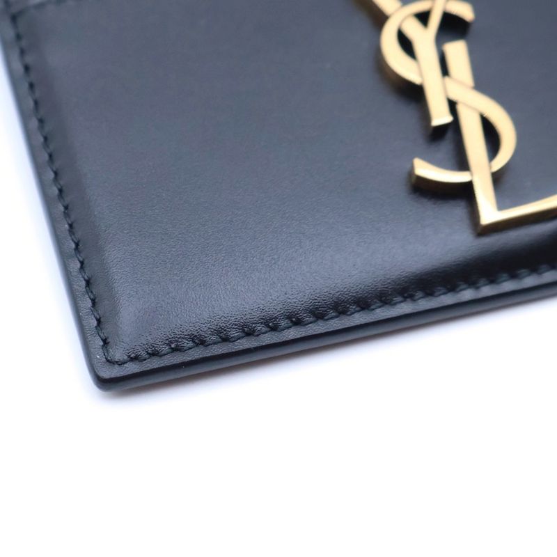 Saint Laurent Paris Cassandra Card Case Business Card Holder Black Leather Gold