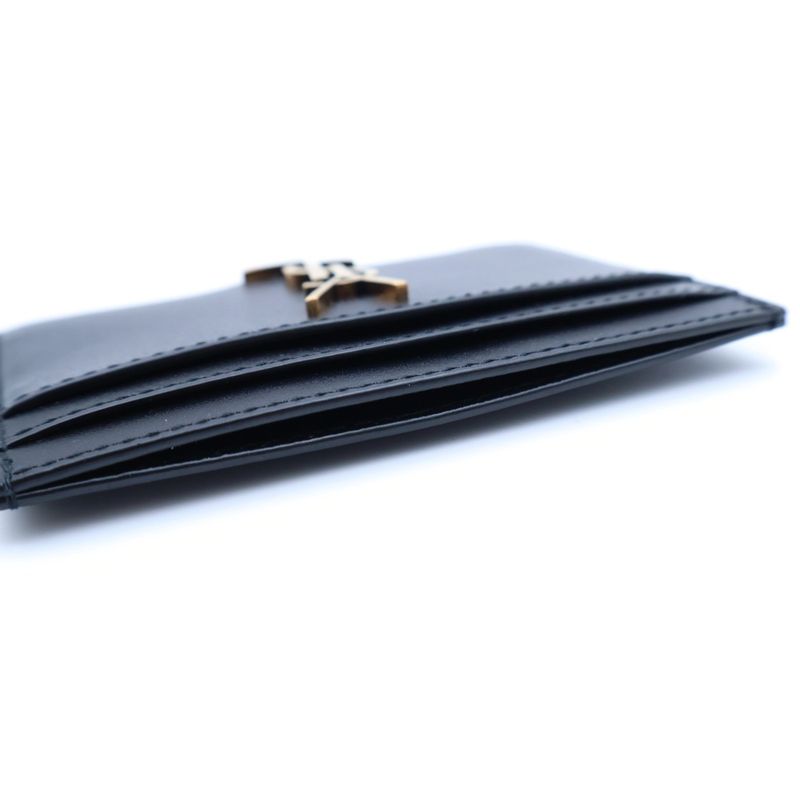Saint Laurent Paris Cassandra Card Case Business Card Holder Black Leather Gold