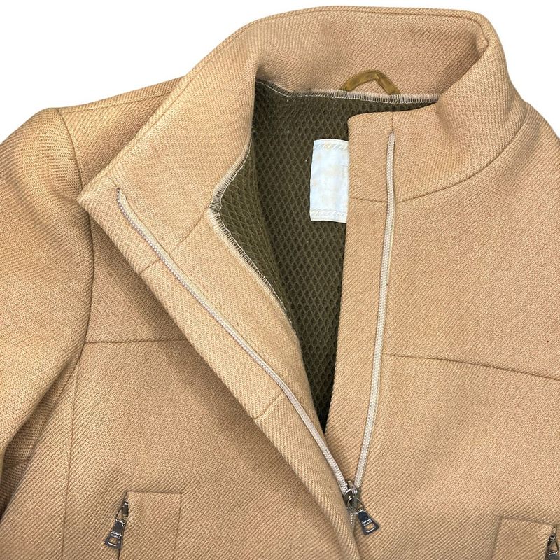 Prada Vintage Wool Belted Stand Collar Coat 40 Beige