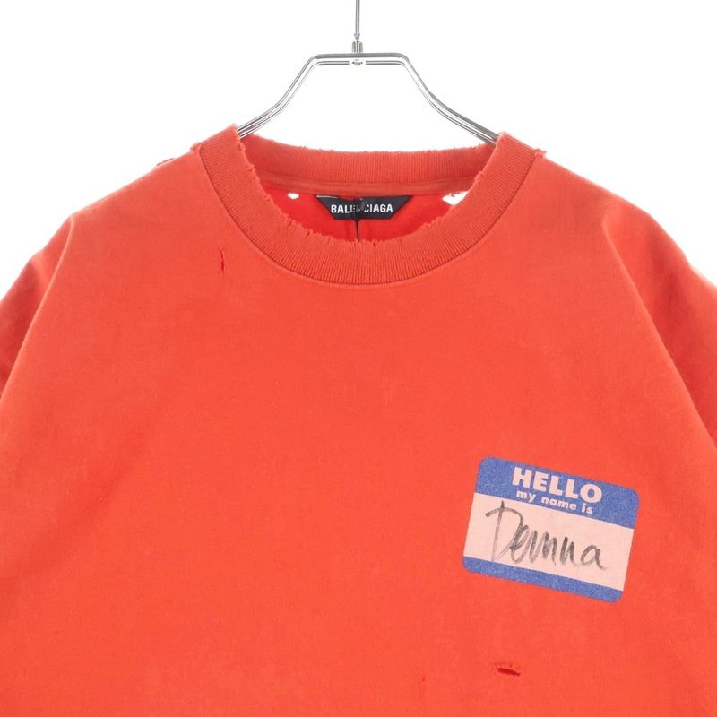 Balenciaga Destroyed One Point Logo Snake Weight Crew Neck Short Sleeve