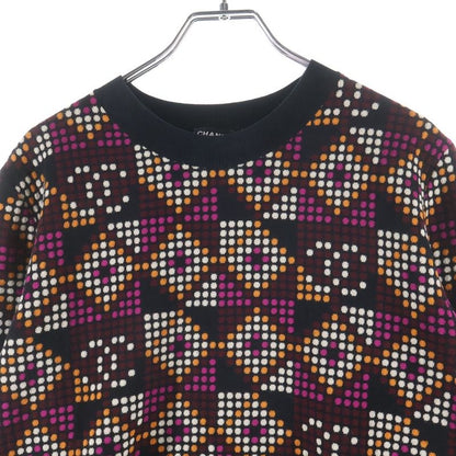 Chanel Geometric CC Logo Mini Plate Crew Neck Cotton Knit Sweater Black