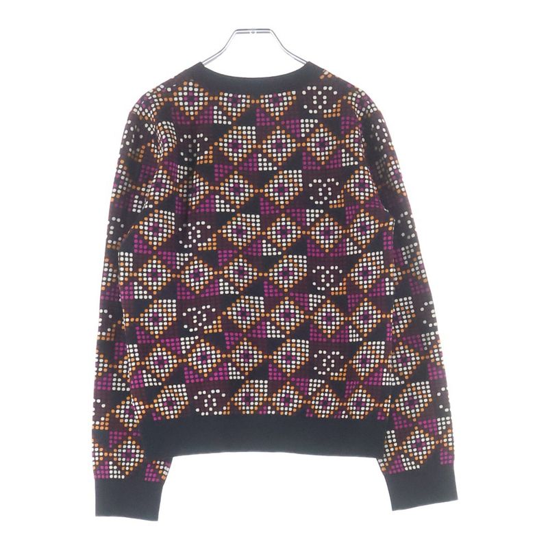 Chanel Geometric CC Logo Mini Plate Crew Neck Cotton Knit Sweater Black