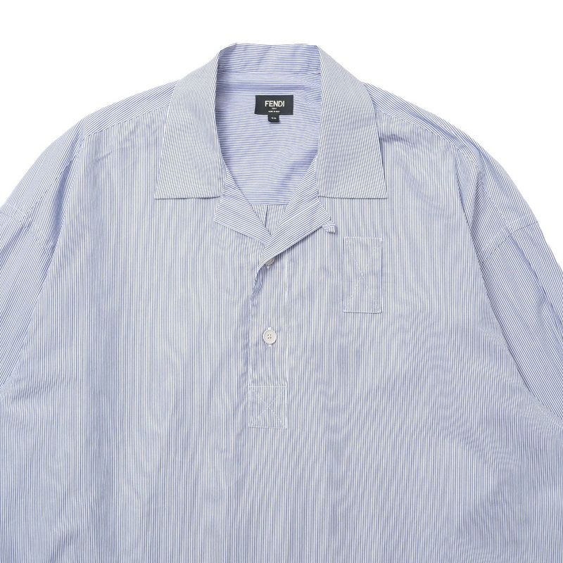 Fendi Long Sleeve Shirt 40 Striped Half Button Blue