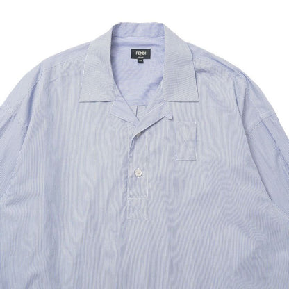 Fendi Long Sleeve Shirt 40 Striped Half Button Blue