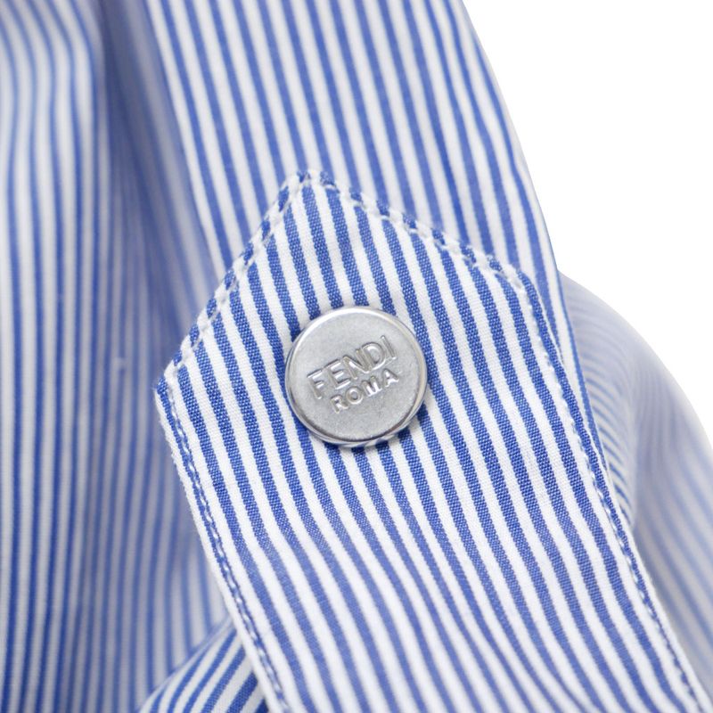 Fendi Long Sleeve Shirt 40 Striped Half Button Blue