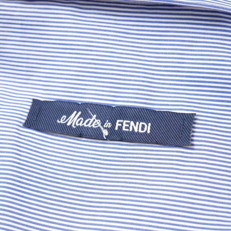 Fendi Long Sleeve Shirt 40 Striped Half Button Blue