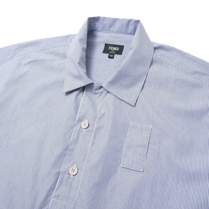Fendi Long Sleeve Shirt 40 Striped Half Button Blue