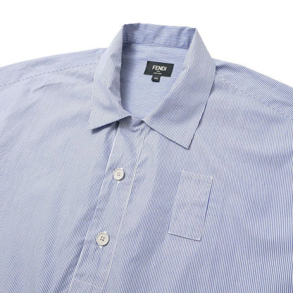 Fendi Long Sleeve Shirt 40 Striped Half Button Blue
