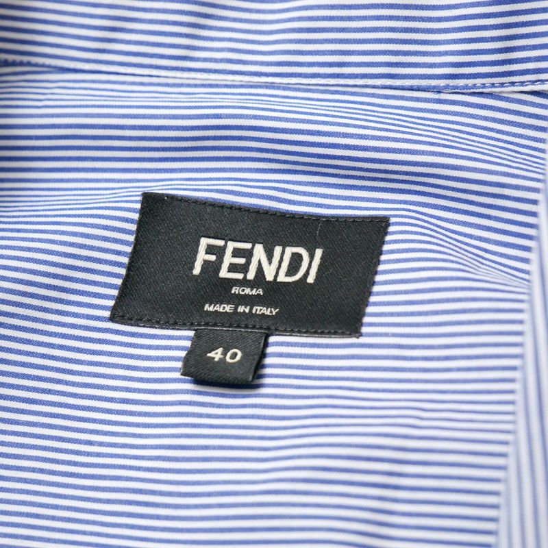 Fendi Long Sleeve Shirt 40 Striped Half Button Blue