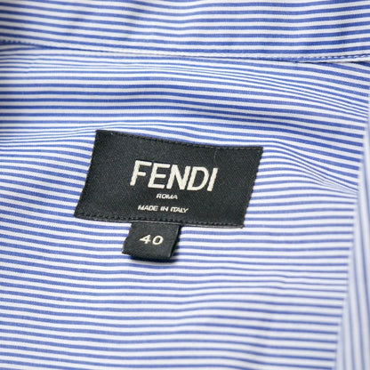 Fendi Long Sleeve Shirt 40 Striped Half Button Blue