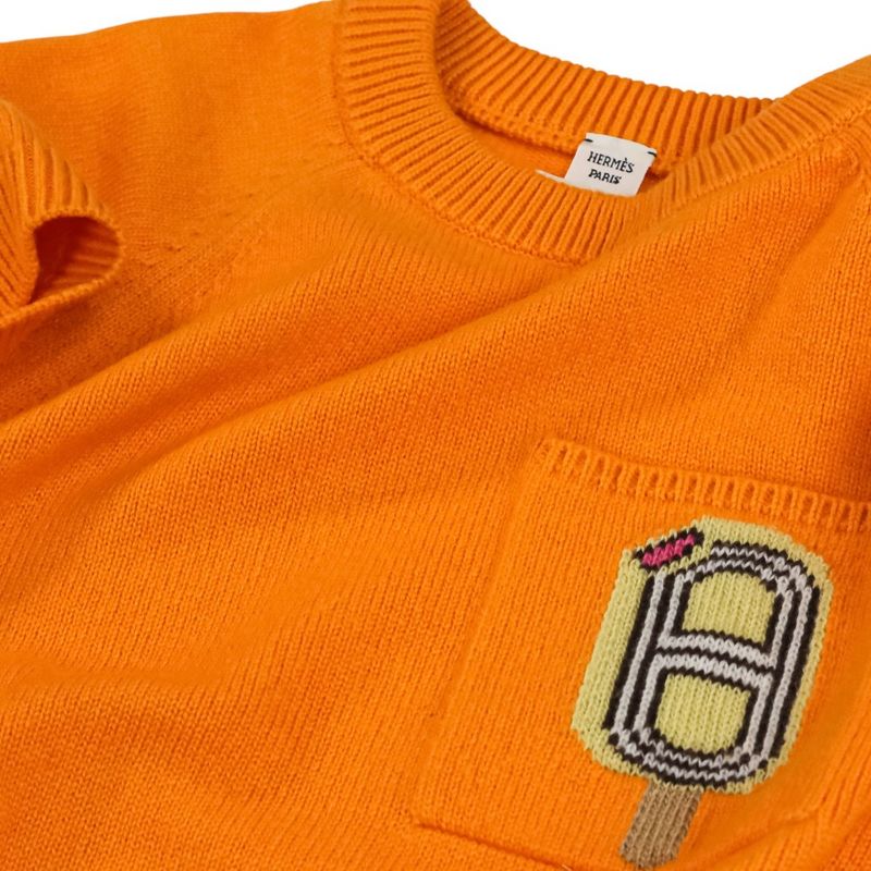 Hermes Funny Lce Cream Short Sleeve Cashmere Knit 40 Orange
