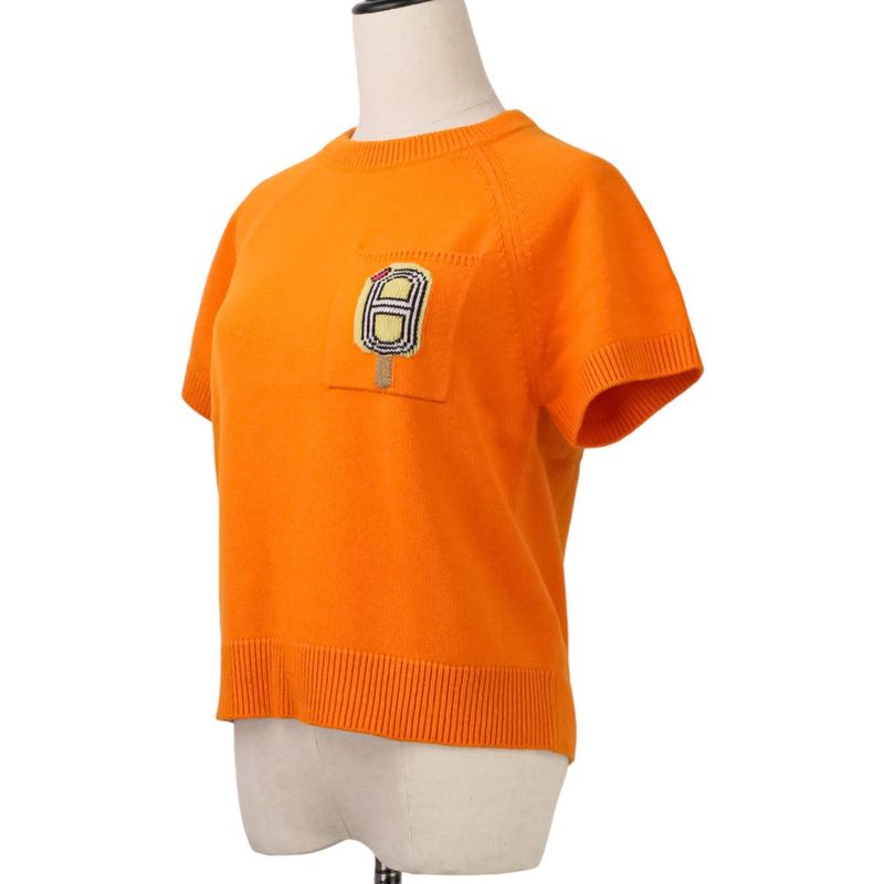 Hermes Funny Lce Cream Short Sleeve Cashmere Knit 40 Orange