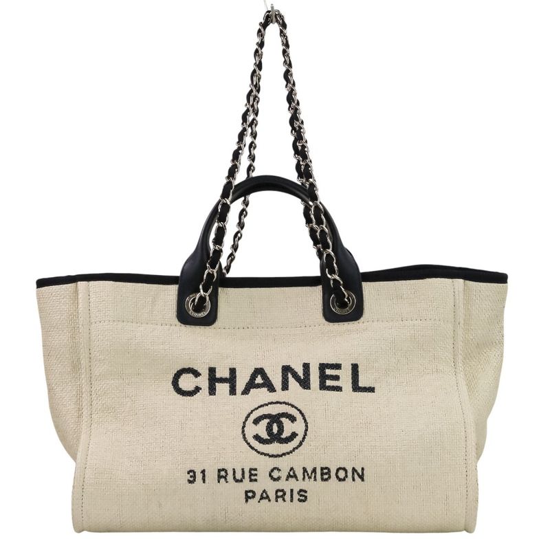 Chanel Deauville GM Chain Tote Navy White