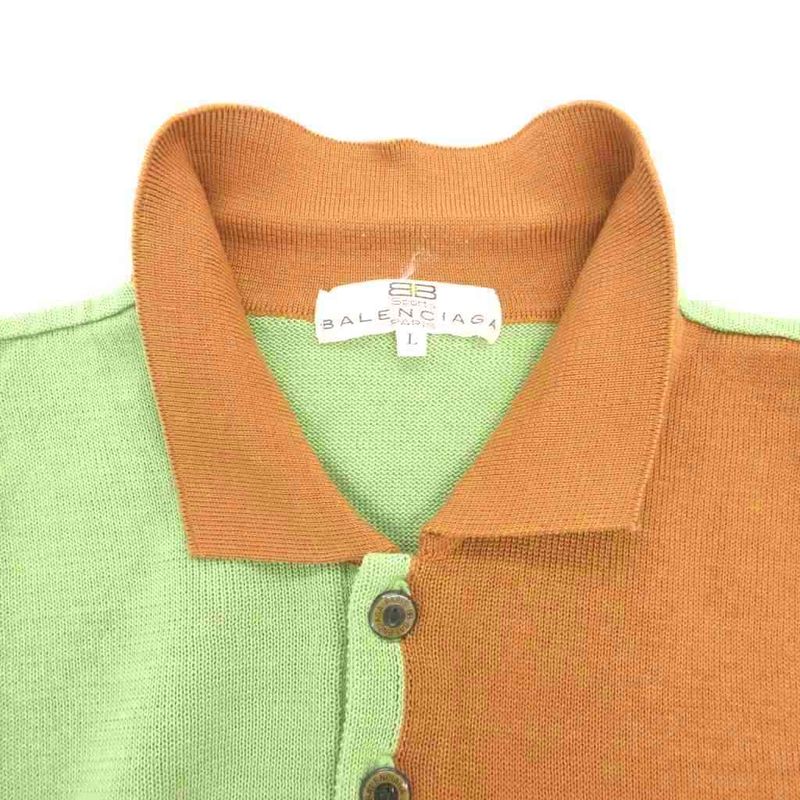 Balenciaga Sports Vintage Knit Polo Shirt Short Sleeve L Green Brown