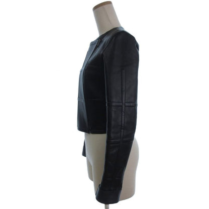 Fendi Leather Rider's Jacket Plaid Pattern Black 38