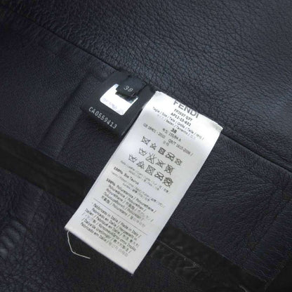 Fendi Leather Rider's Jacket Plaid Pattern Black 38