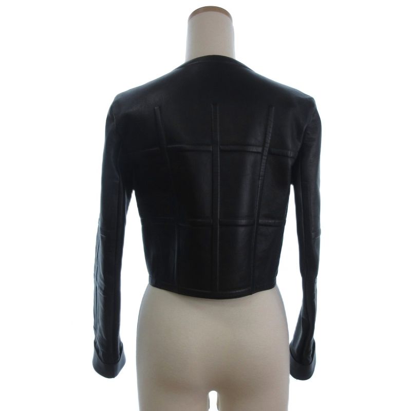Fendi Leather Rider's Jacket Plaid Pattern Black 38