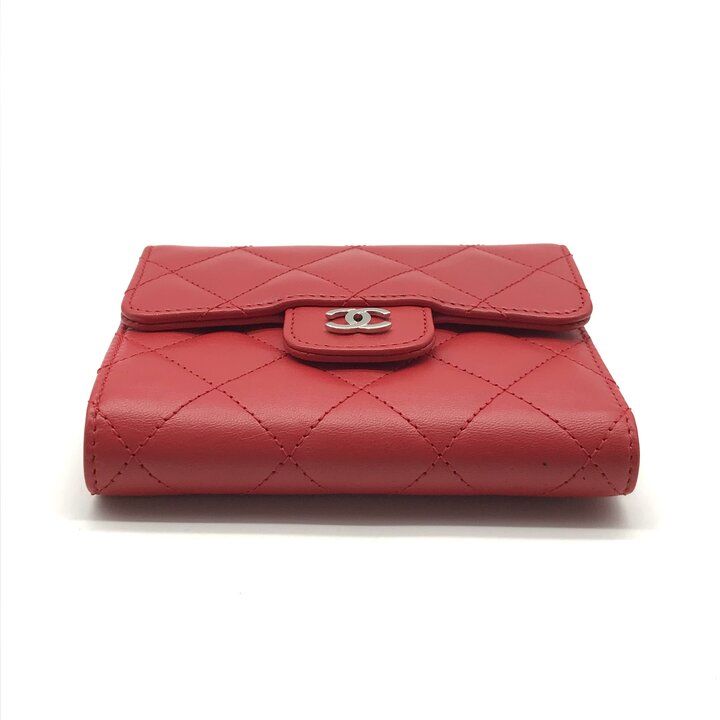Chanel CC Logo Lambskin Quilted Mini Bifold Wallet Red