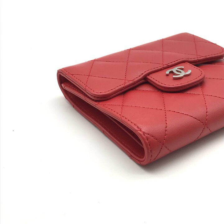 Chanel CC Logo Lambskin Quilted Mini Bifold Wallet Red