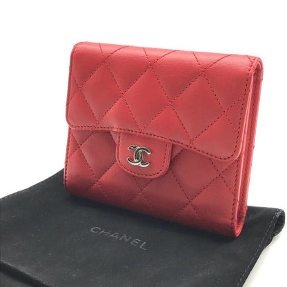 Chanel CC Logo Lambskin Quilted Mini Bifold Wallet Red