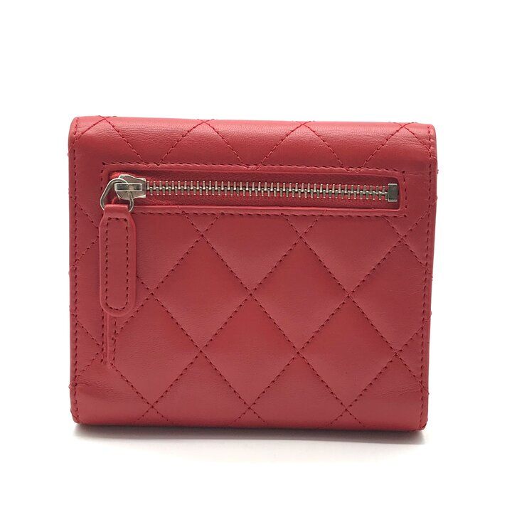 Chanel CC Logo Lambskin Quilted Mini Bifold Wallet Red