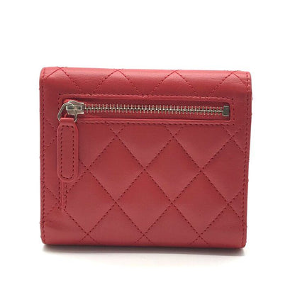 Chanel CC Logo Lambskin Quilted Mini Bifold Wallet Red