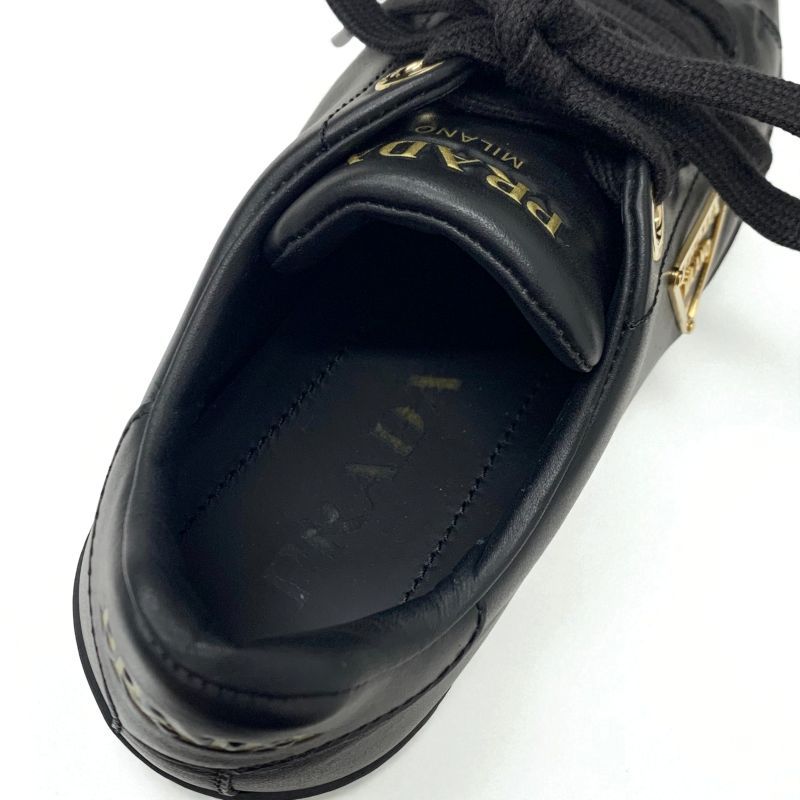 Prada Sneakers Shoes Leather Black Gold Triangle Logo
