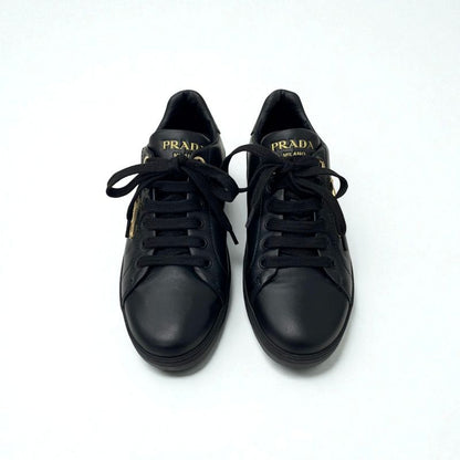 Prada Sneakers Shoes Leather Black Gold Triangle Logo