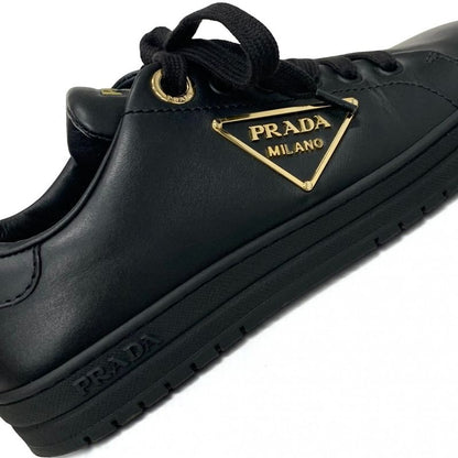 Prada Sneakers Shoes Leather Black Gold Triangle Logo