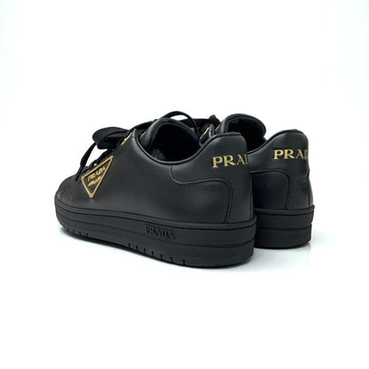 Prada Sneakers Shoes Leather Black Gold Triangle Logo