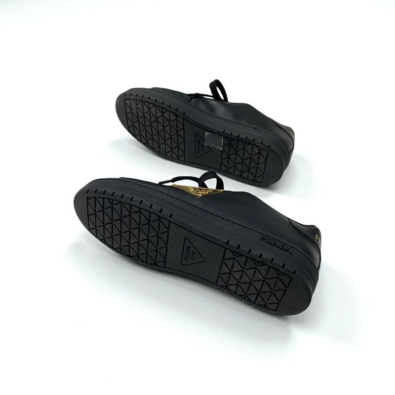 Prada Sneakers Shoes Leather Black Gold Triangle Logo