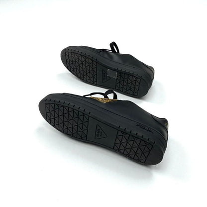 Prada Sneakers Shoes Leather Black Gold Triangle Logo