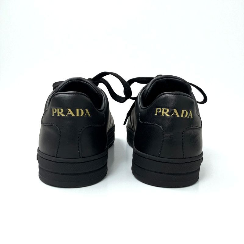 Prada Sneakers Shoes Leather Black Gold Triangle Logo